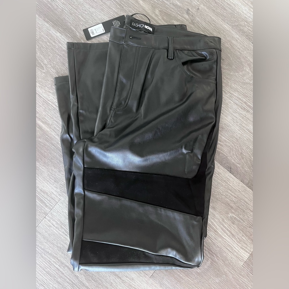 Fashion Nova Black Faux Leather Flare Trousers